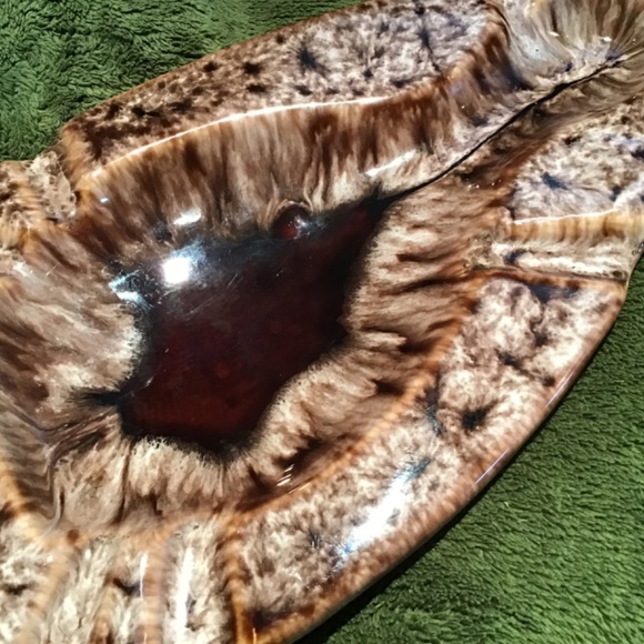 VINTAGE BROWN TONED GLAZED OBLONG CERAMIC ASHTRAY - Picture 2 of 9